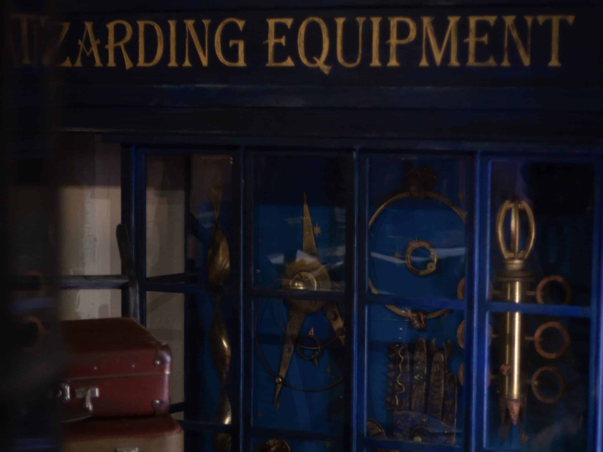 Mystery clock and wizarding equipment display at the new Mastermind Escape Room in Bern.